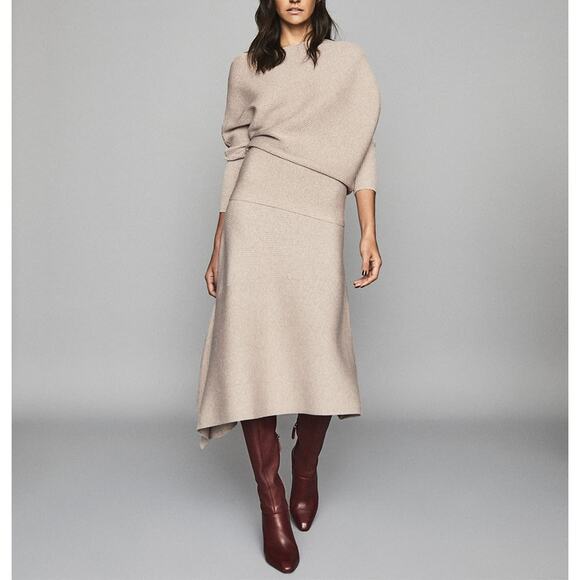 Reiss Dresses & Skirts - Reiss Lorna Draped Knit Top + Leonora Midi Skirt Set Rib Asymmetric Size Medium